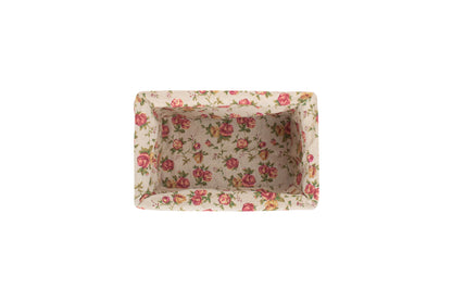 SMALL WHITE WASH STORAGE BASKET with GARDEN ROSE LINING