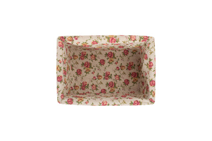 MEDIUM WHITE WASH STORAGE BASKET with GARDEN ROSE LINING
