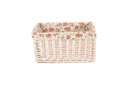 LARGE WHITE WASH STORAGE BASKET with GARDEN ROSE LINING