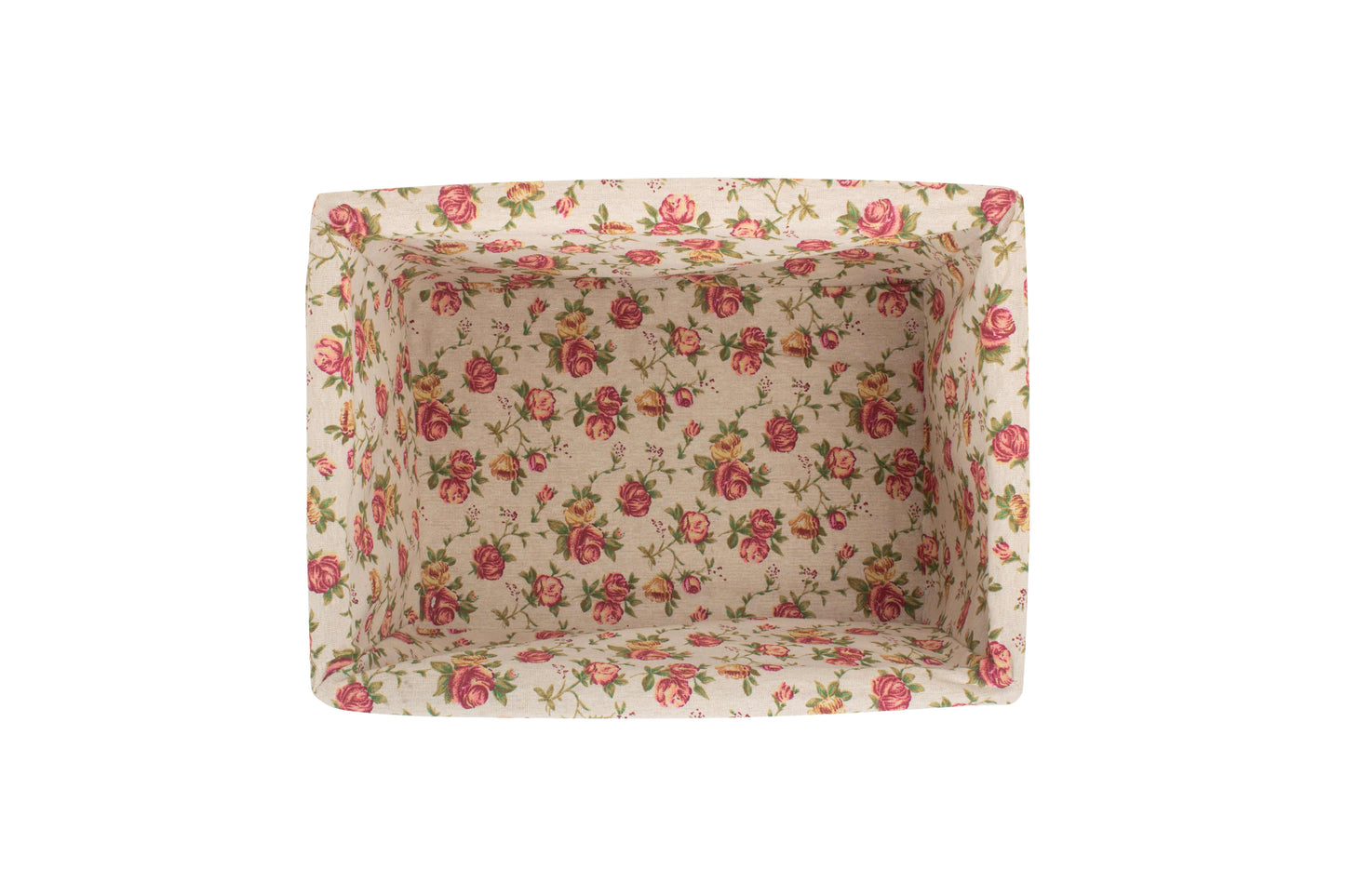 LARGE WHITE WASH STORAGE BASKET with GARDEN ROSE LINING