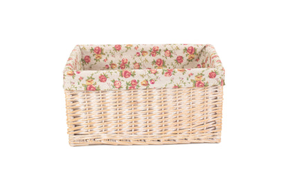 EXTRA LARGE WHITE WASH STORAGE BASKET with GARDEN ROSE LINING
