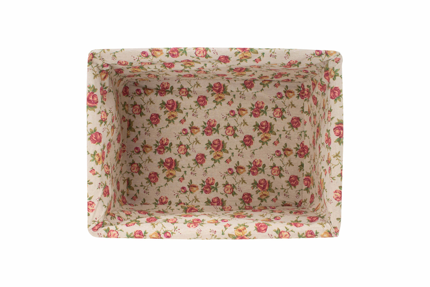 EXTRA LARGE WHITE WASH STORAGE BASKET with GARDEN ROSE LINING