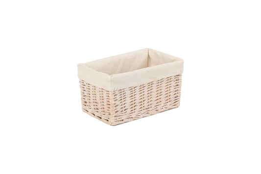 SMALL WHITE WASH STORAGE BASKET with WHITE LINING