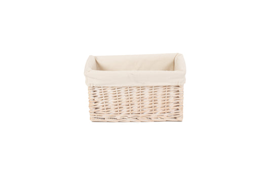 SMALL WHITE WASH STORAGE BASKET with WHITE LINING