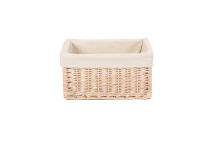 MEDIUM WHITE WASH STORAGE BASKET with WHITE LINING