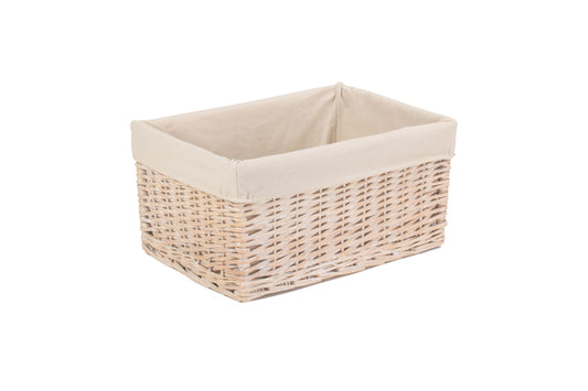LARGE WHITE WASH STORAGE BASKET with WHITE LINING