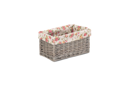 SMALL ANTIQUE WASH STORAGE BASKET with GARDEN ROSE LINING