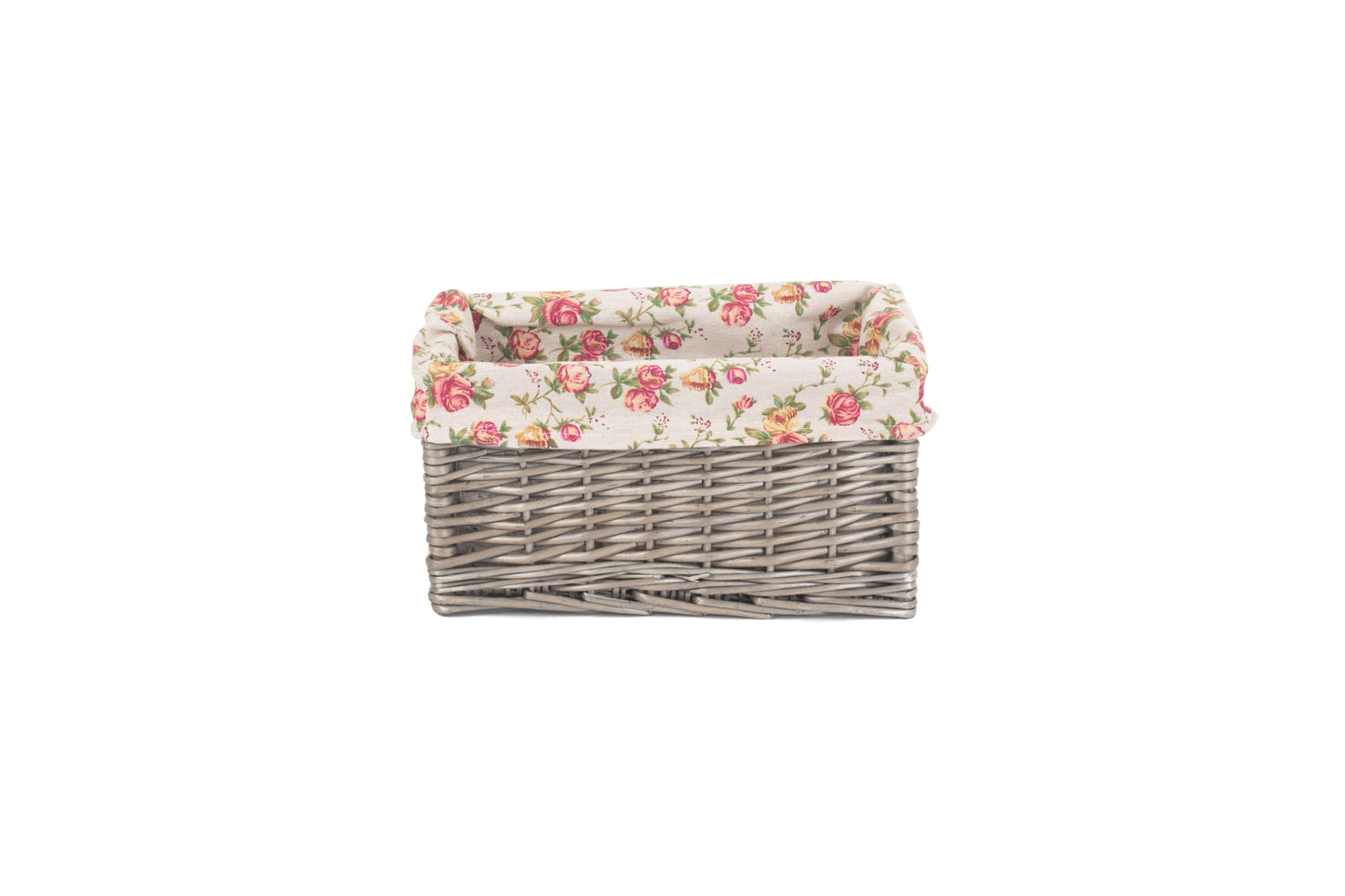 SMALL ANTIQUE WASH STORAGE BASKET with GARDEN ROSE LINING