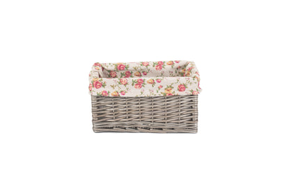 SMALL ANTIQUE WASH STORAGE BASKET with GARDEN ROSE LINING