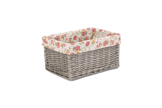 MEDIUM ANTIQUE WASH STORAGE BASKET with GARDEN ROSE LINING