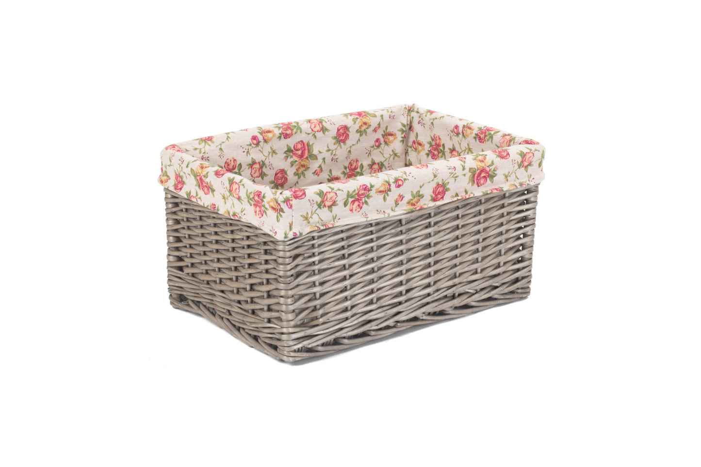LARGE ANTIQUE WASH STORAGE BASKET with GARDEN ROSE LINING