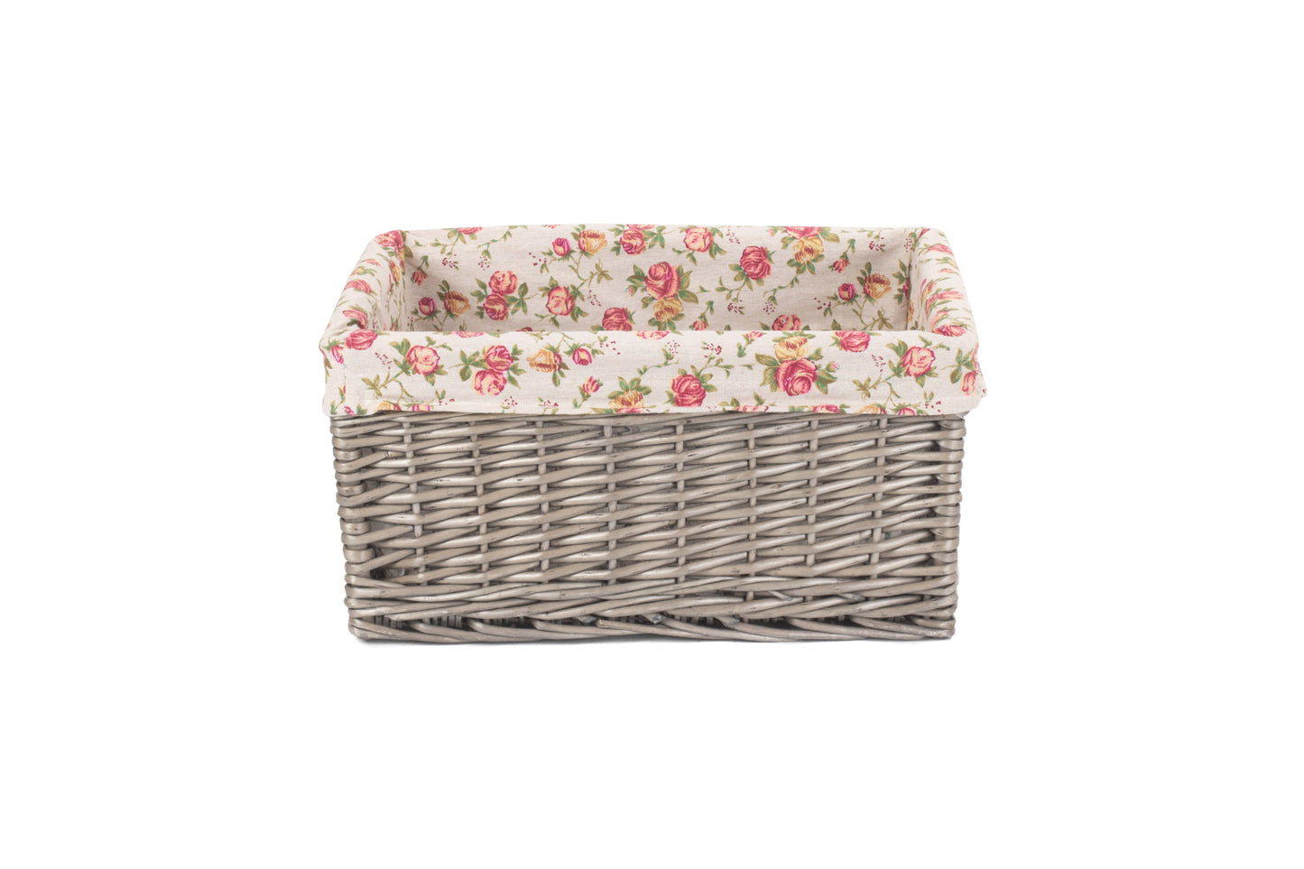 LARGE ANTIQUE WASH STORAGE BASKET with GARDEN ROSE LINING