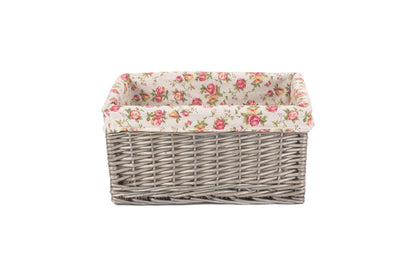 LARGE ANTIQUE WASH STORAGE BASKET with GARDEN ROSE LINING