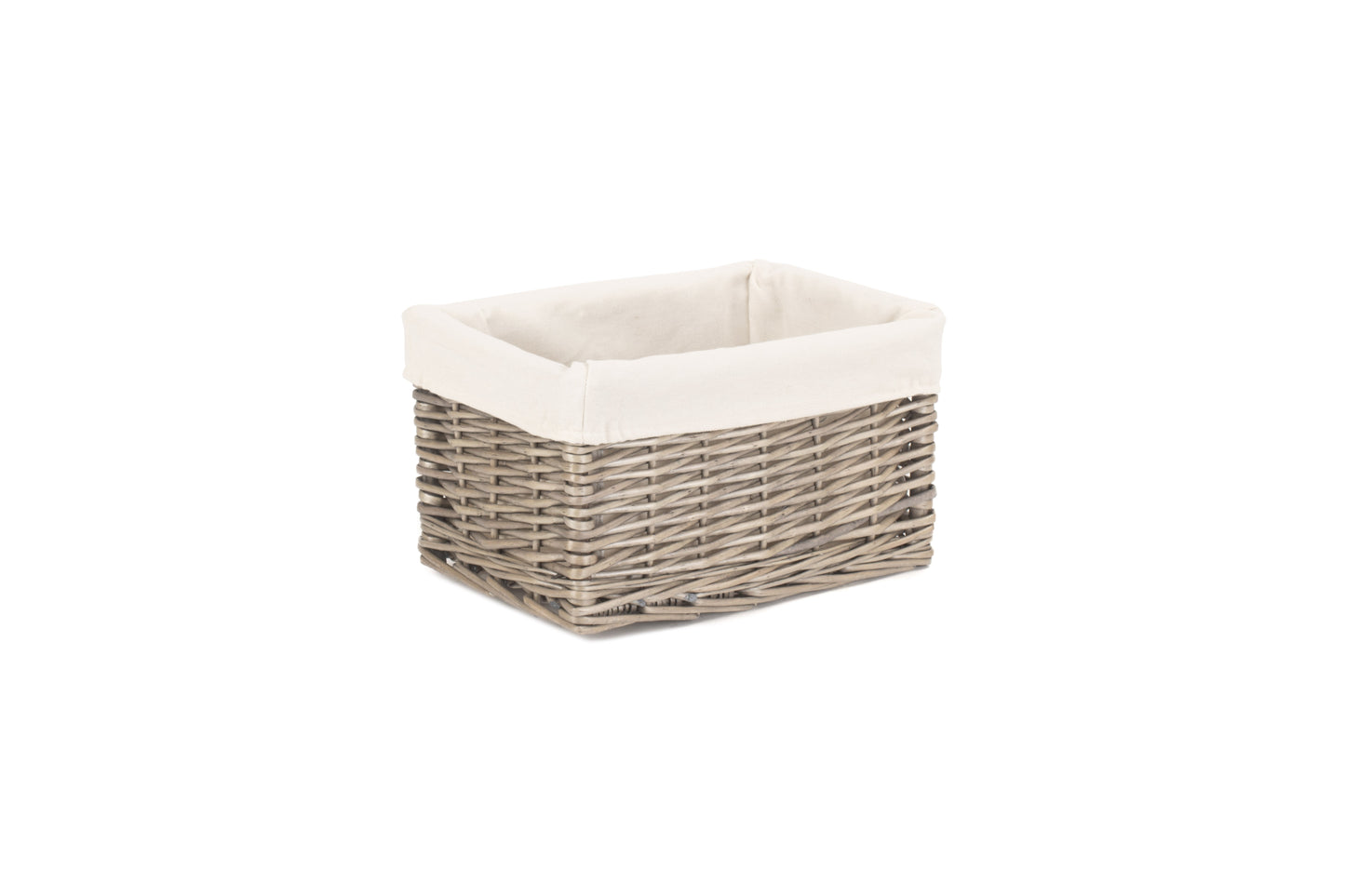 SMALL ANTIQUE WASH STORAGE BASKET with WHITE LINING