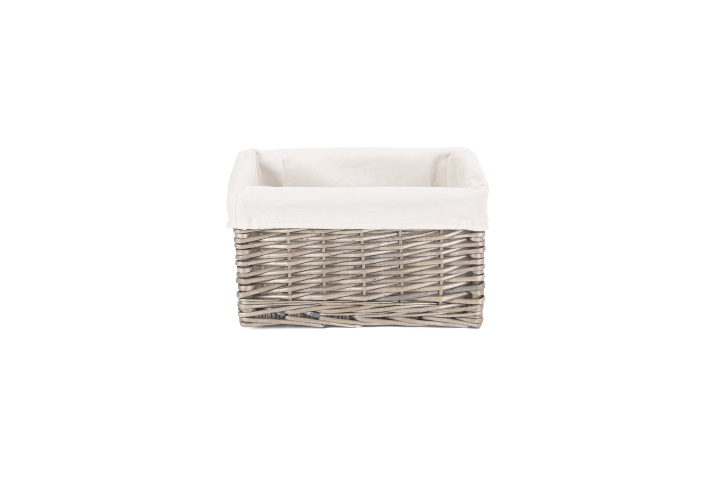 SMALL ANTIQUE WASH STORAGE BASKET with WHITE LINING
