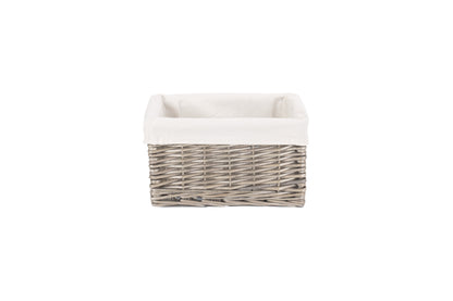 SMALL ANTIQUE WASH STORAGE BASKET with WHITE LINING
