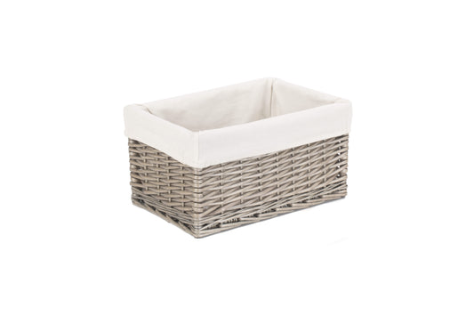 MEDIUM ANTIQUE WASH STORAGE BASKET with WHITE LINING