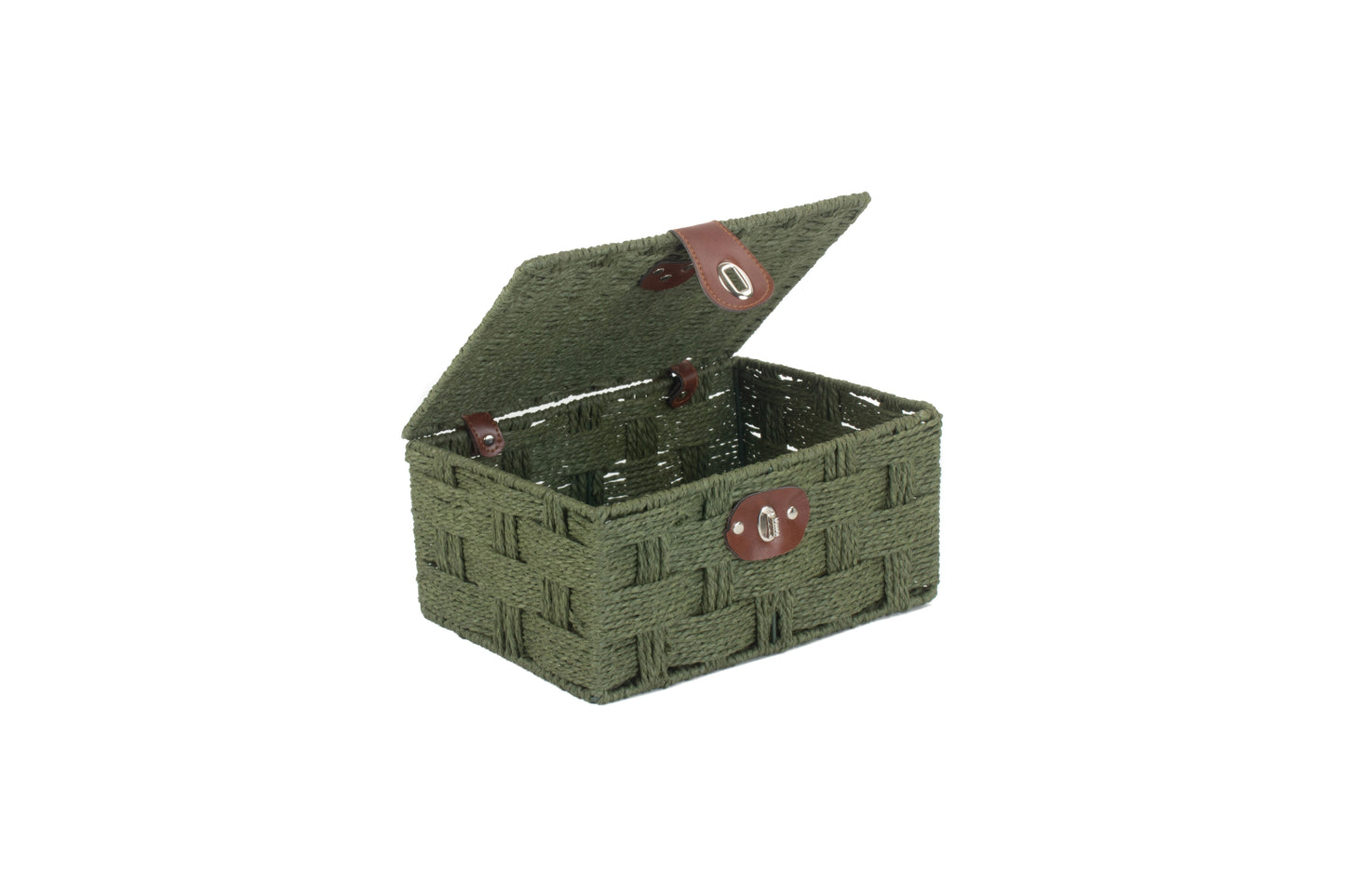 SMALL FOREST GREEN PAPER ROPE HAMPER