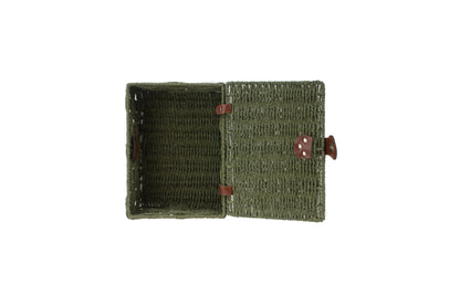 SMALL FOREST GREEN PAPER ROPE HAMPER