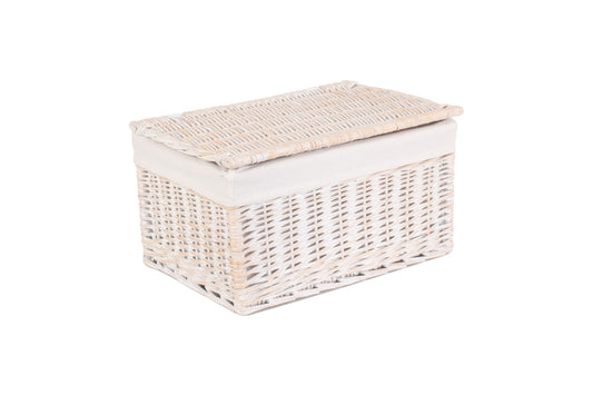 LARGE WHITE WASH FINISH STORAGE HAMPER with WHITE LINING