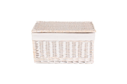 LARGE WHITE WASH FINISH STORAGE HAMPER with WHITE LINING