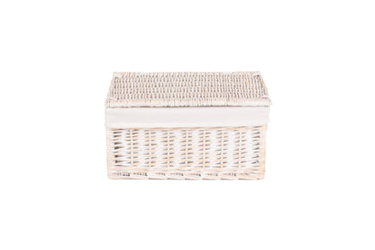 MEDIUM WHITE WASH FINISH STORAGE HAMPER with WHITE LINING