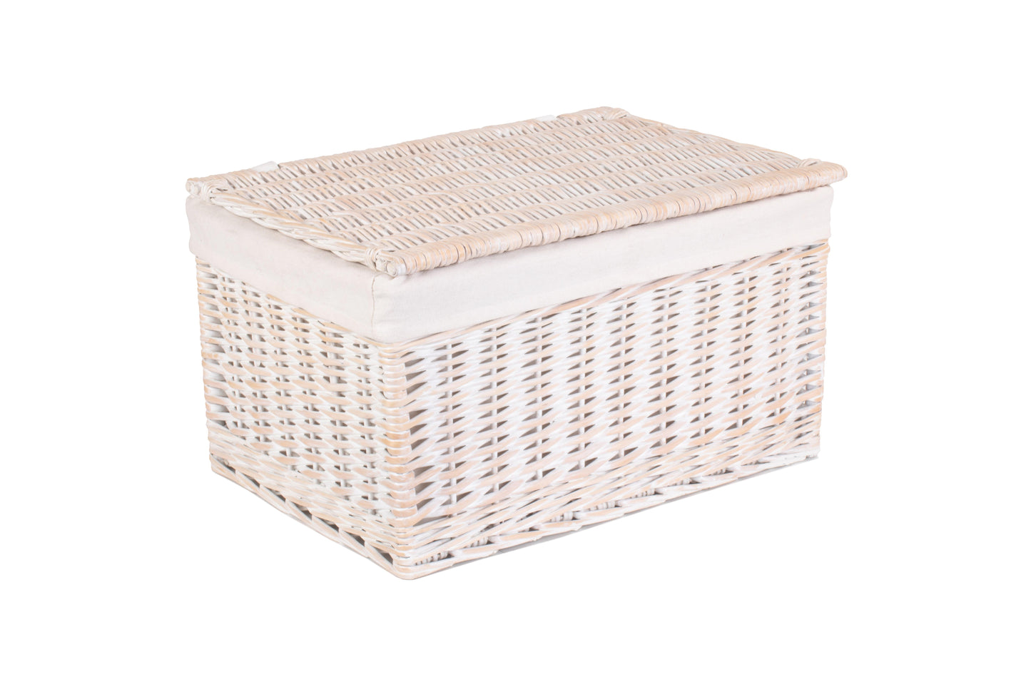 EXTRA LARGE WHITE WASH FINISH STORAGE HAMPER with WHITE LINING