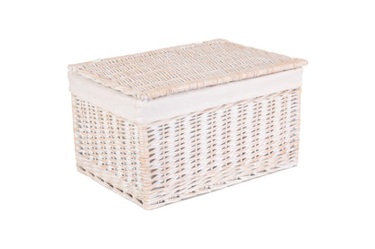 EXTRA LARGE WHITE WASH FINISH STORAGE HAMPER with WHITE LINING
