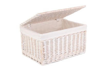 EXTRA LARGE WHITE WASH FINISH STORAGE HAMPER with WHITE LINING