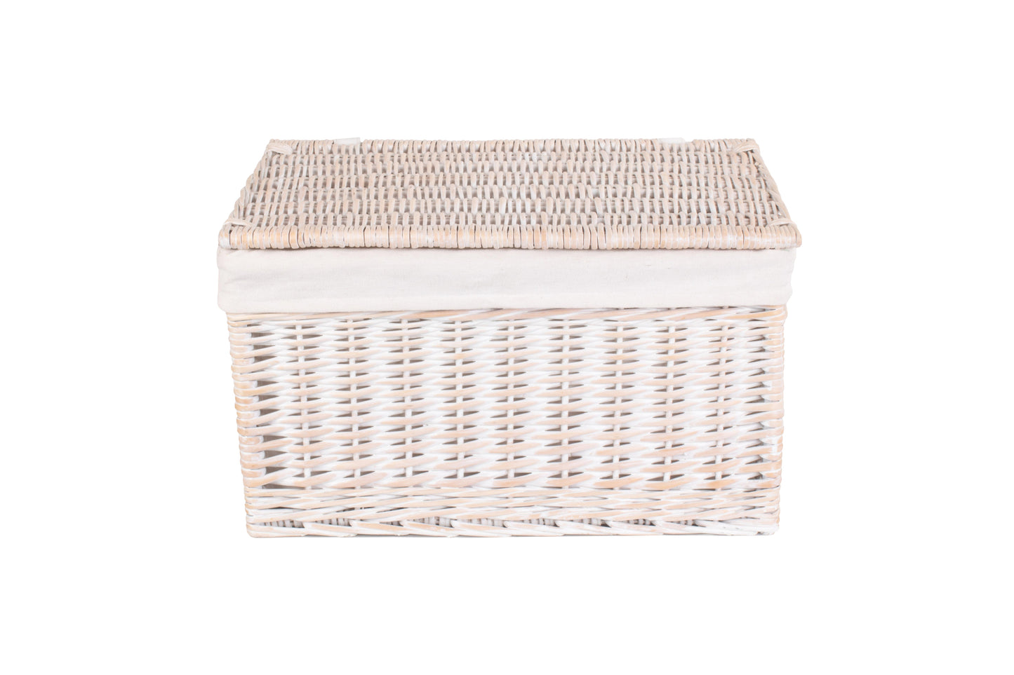 EXTRA LARGE WHITE WASH FINISH STORAGE HAMPER with WHITE LINING