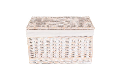EXTRA LARGE WHITE WASH FINISH STORAGE HAMPER with WHITE LINING