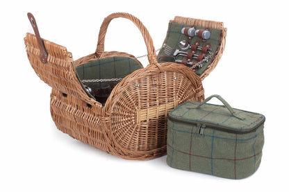 OVAL 4 PERSON GREEN TWEED HAMPER