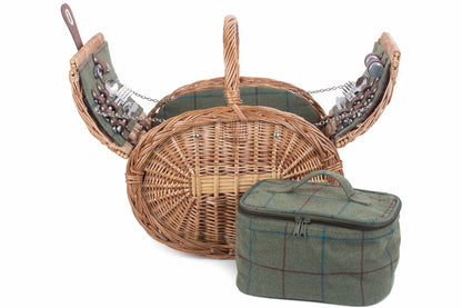 OVAL 4 PERSON GREEN TWEED HAMPER