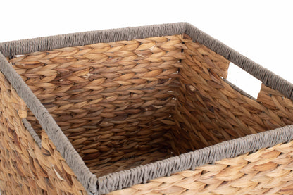 MEDIUM SQUARE WATER HYACINTH STORAGE BASKET with GREY ROPE BORDER