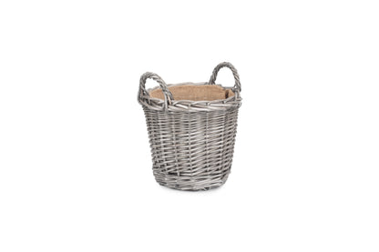 SMALL ROUND LINED WICKER PLANTER BASKET