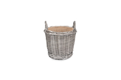 SMALL ROUND LINED WICKER PLANTER BASKET