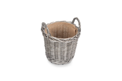 SMALL ROUND LINED WICKER PLANTER BASKET