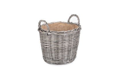 MEDIUM ROUND LINED WICKER LOG BASKET