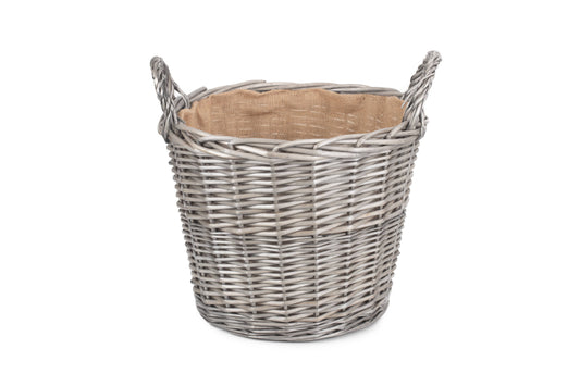 LARGE ROUND LINED WICKER LOG BASKET