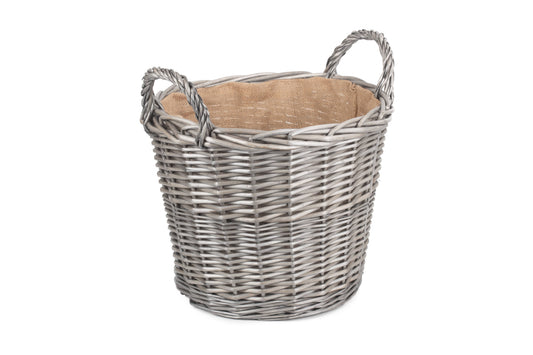 LARGE ROUND LINED WICKER LOG BASKET