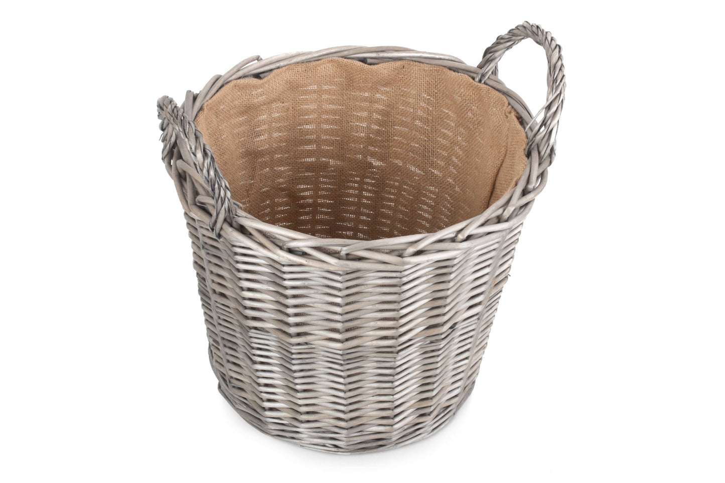 LARGE ROUND LINED WICKER LOG BASKET