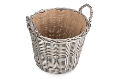 LARGE ROUND LINED WICKER LOG BASKET