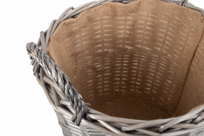 LARGE ROUND LINED WICKER LOG BASKET