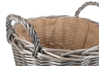 LARGE ROUND LINED WICKER LOG BASKET