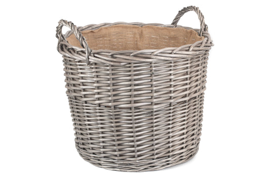EXTRA LARGE ROUND LINED WICKER LOG BASKET