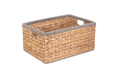 LARGE WATER HYACINTH RECTANGULAR STORAGE BASKET with GREY ROPE BORDER