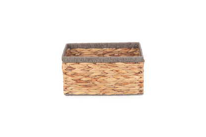 SMALL WATER HYACINTH RECTANGULAR STORAGE BASKET with GREY ROPE BORDER
