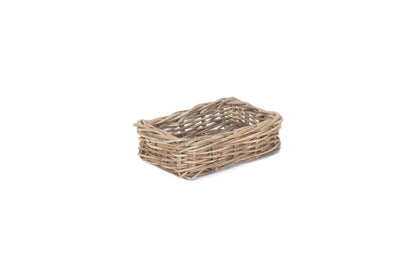 SMALL SHALLOW RATTAN RECTANGULAR BASKET