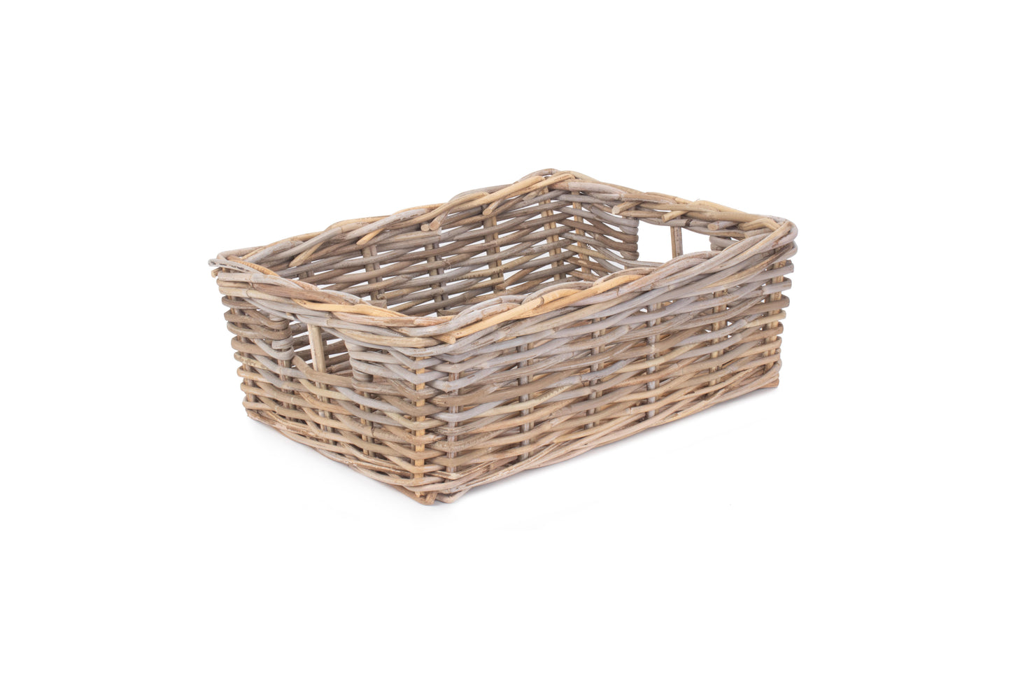 LARGE SHALLOW RATTAN RECTANGULAR BASKET