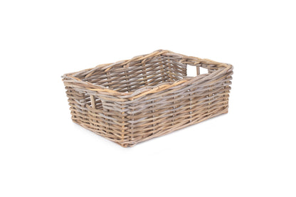 LARGE SHALLOW RATTAN RECTANGULAR BASKET